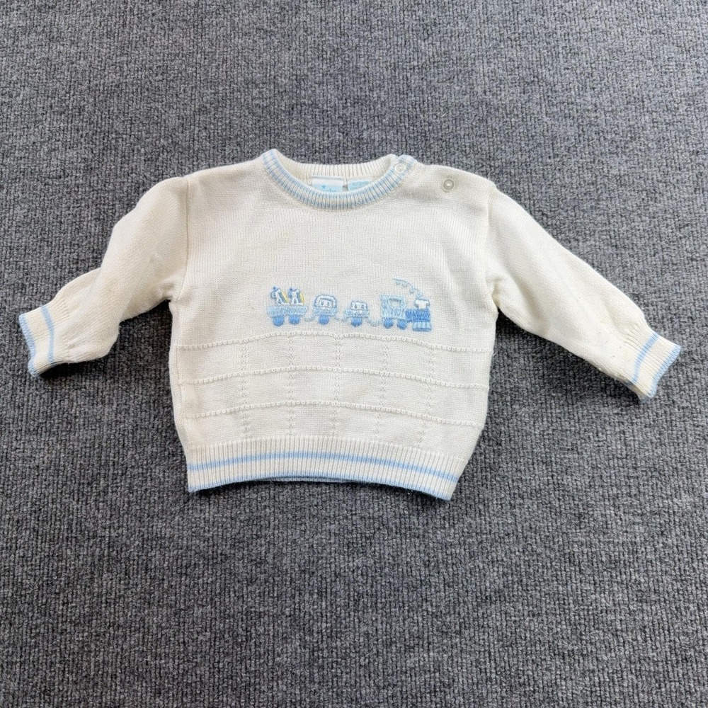 Bright Future Sweater Boys 6-9 Months White Knit Train Pullover Crew Snap Neck